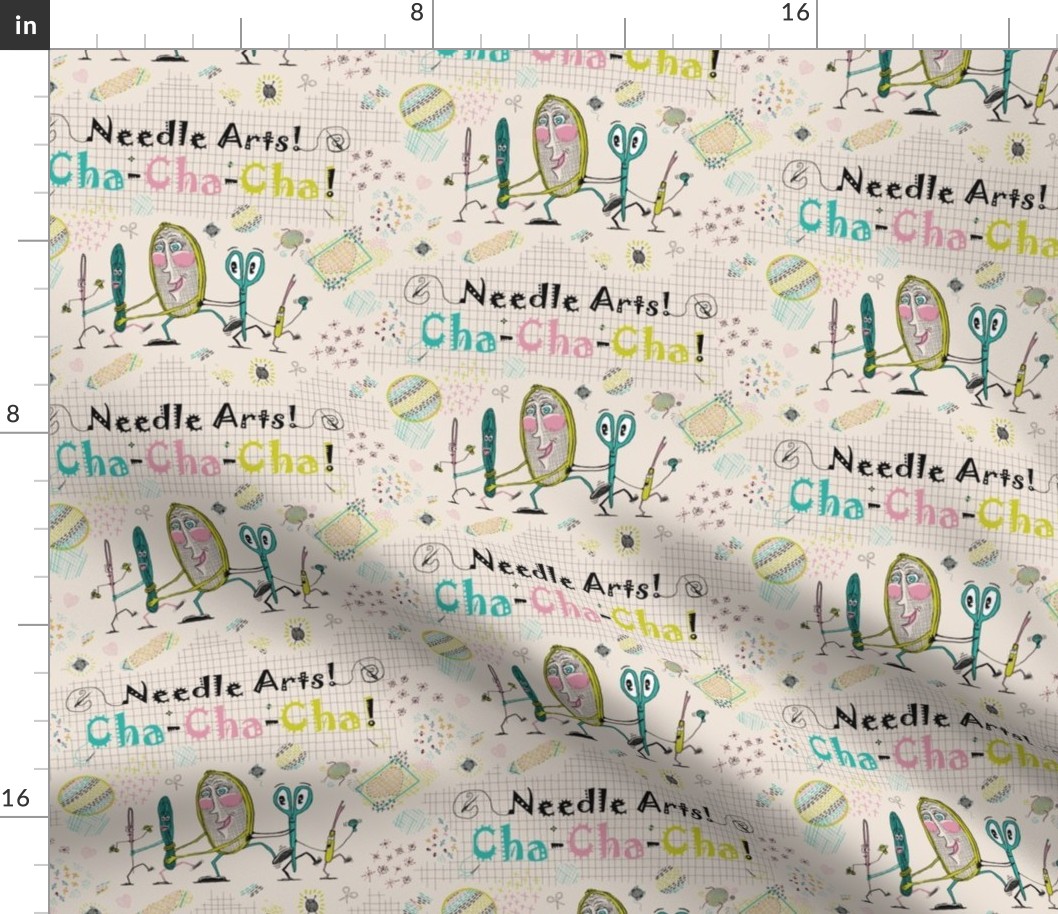 Needle Arts! Cha-Cha-Cha! Busier version, chartreuse lime green pink turquoise blue cream black