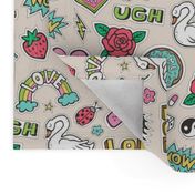 Stitched Patches 90's Doodle with Hearts, Roses, Speech, Swans & Love