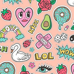 90's Vintage Patches Stickers Doodle Art Print by Caja Design