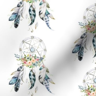 5.25" Floral Blue & White Dream Catcher