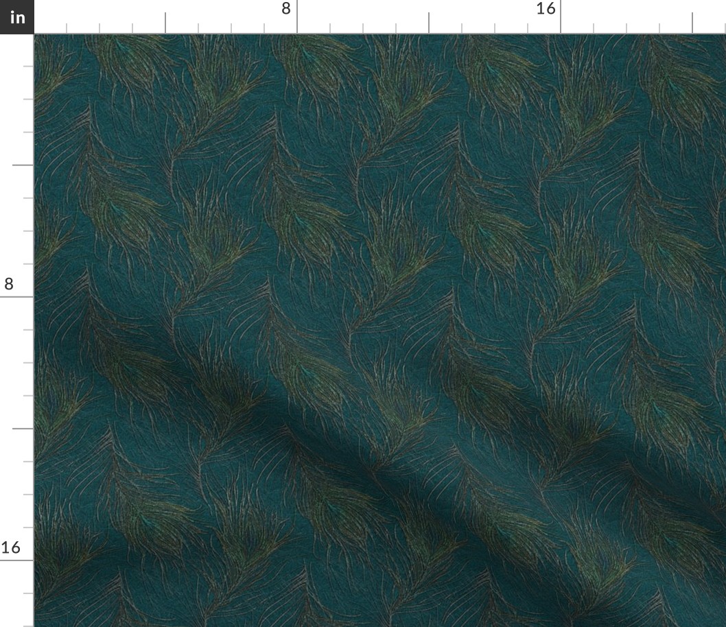 Peacock feathers on teal