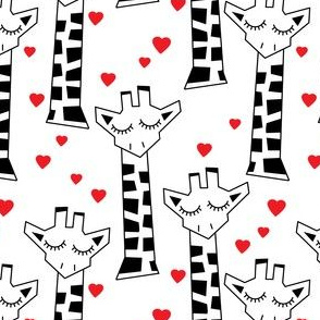 geometric giraffes with red hearts