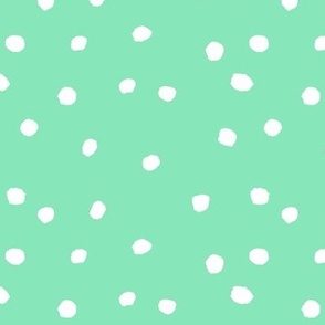 COTTON BALL DOTS Mint Green and White 