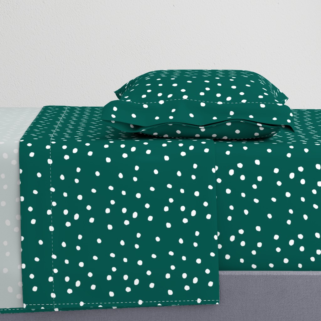 COTTON BALL DOTS Forest Green and White 