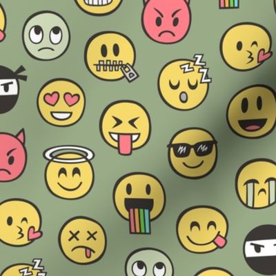 Smiley Emoticon Emoji Doodle on Green