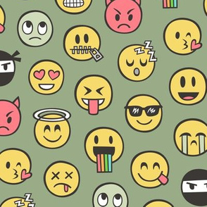 Smiley Emoticon Emoji Doodle on Green