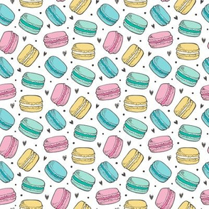 Macarons  and Hearts Sweets Candy Tiny Small Pink Blue Yellow