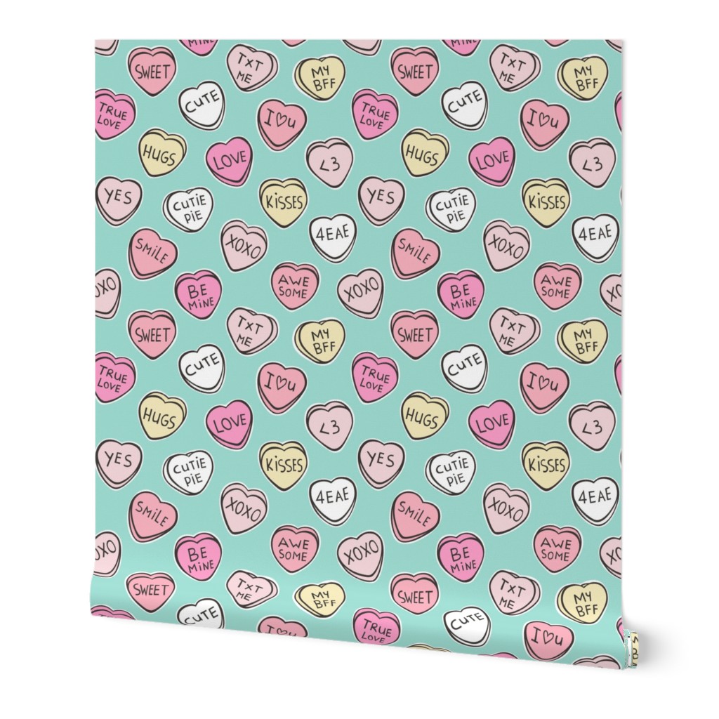 Conversation Candy Hearts Valentine Love on Mint Green