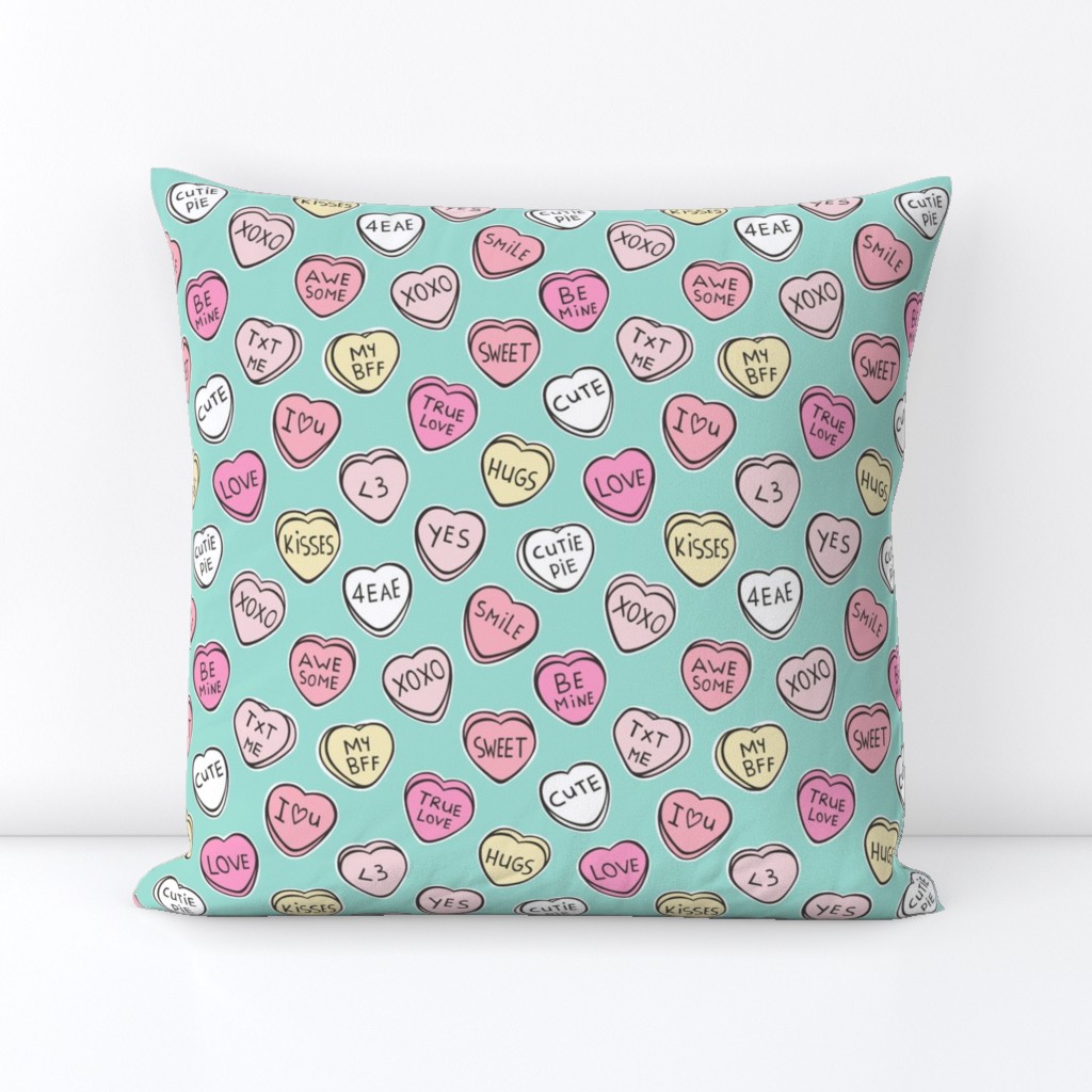 Conversation Candy Hearts Valentine Love on Mint Green