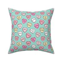 Conversation Candy Hearts Valentine Love on Mint Green