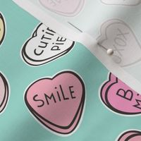 Conversation Candy Hearts Valentine Love on Mint Green