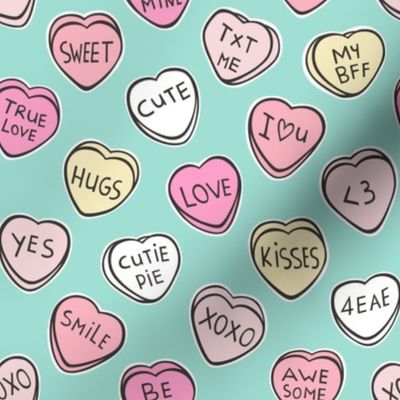 Conversation Candy Hearts Valentine Love on Mint Green