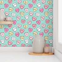 Conversation Candy Hearts Valentine Love on Mint Green