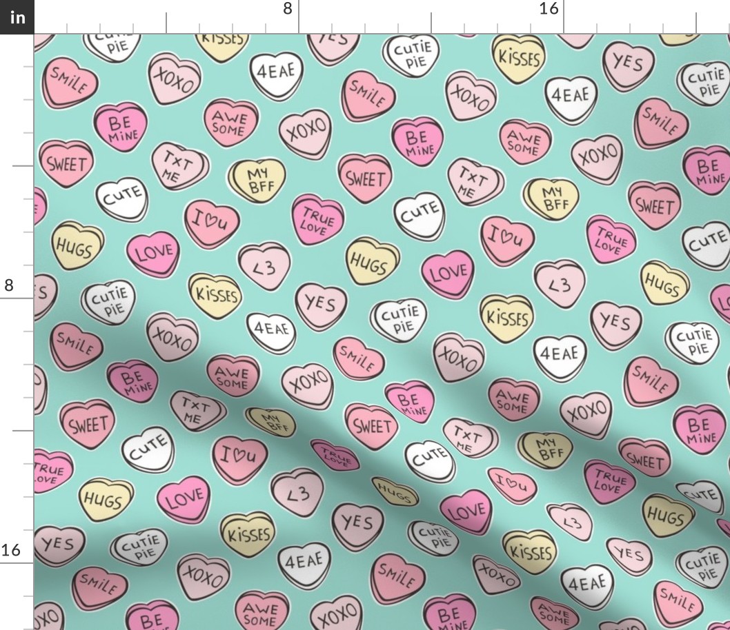 Conversation Candy Hearts Valentine Love on Mint Green