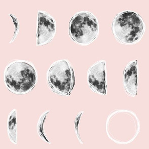 Moon Phases with Sketched Outlines - Pink