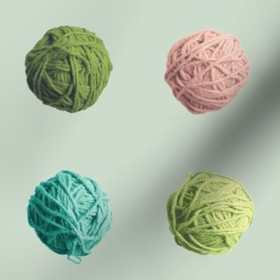 little yarn balls - green, pink, teal, olive