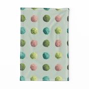 little yarn balls - green, pink, teal, olive