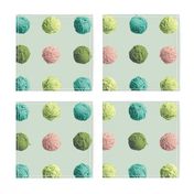 little yarn balls - green, pink, teal, olive