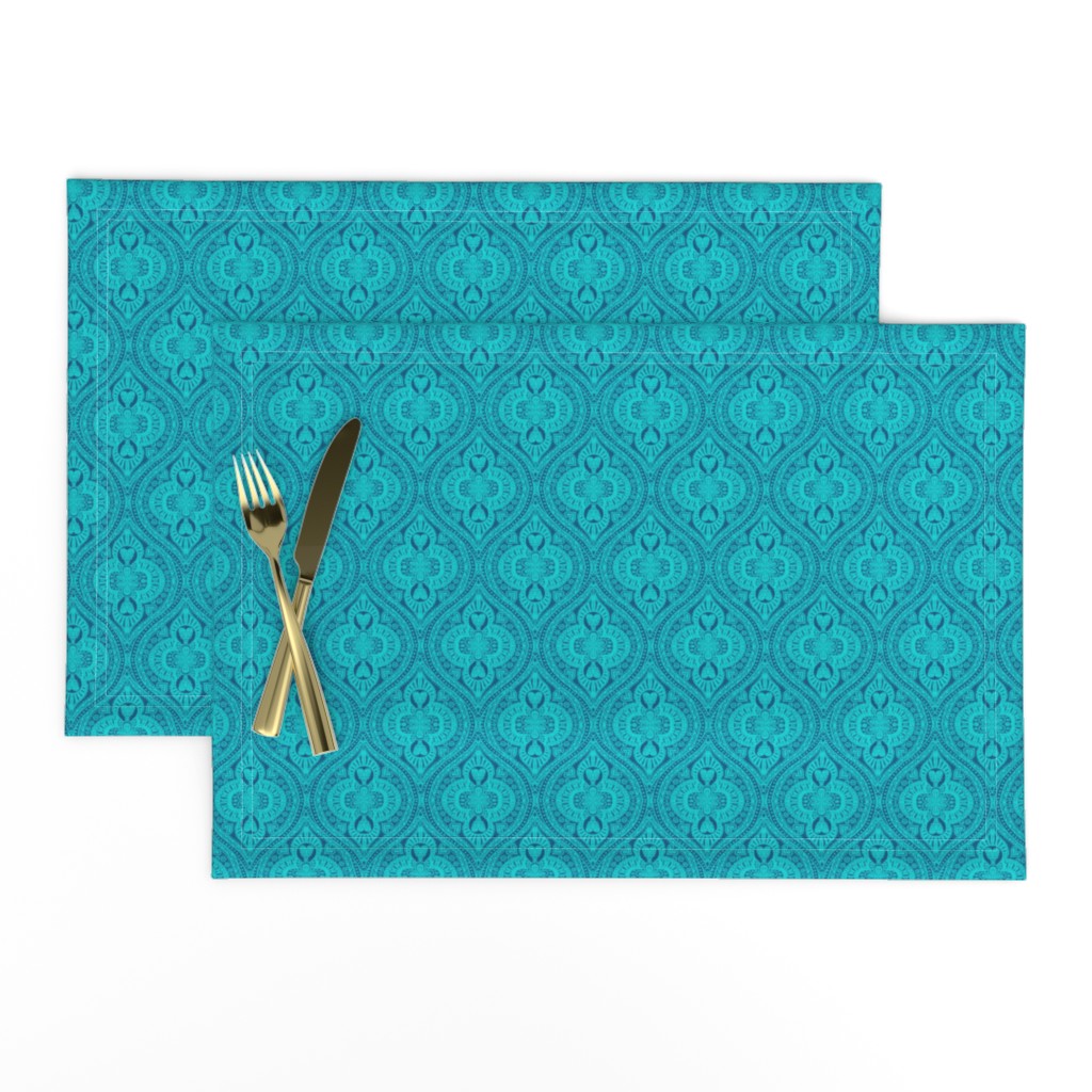 Marrakesh Bohemian Ogee Aqua hearts turquoise summer