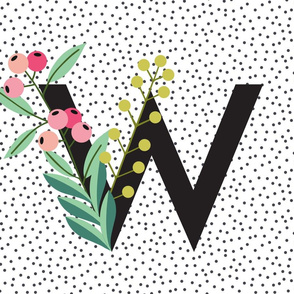 Monogram Letters - W - Floral - Leaves - Garden - Greenery