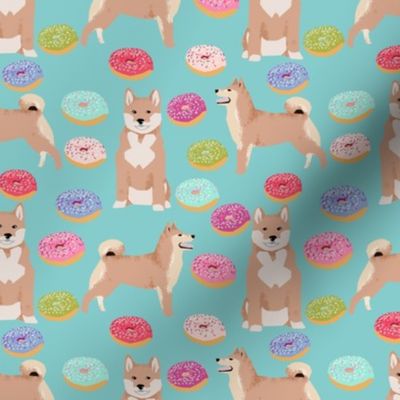 shiba inu donuts fabric cute pastel dog fabric - blue tint