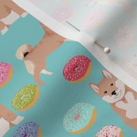 shiba inu donuts fabric cute pastel dog fabric - blue tint