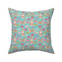 shiba inu donuts fabric cute pastel dog fabric - blue tint