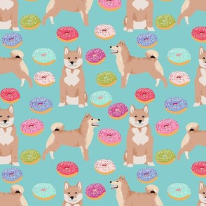 shiba inu donuts fabric cute pastel dog fabric - blue tint