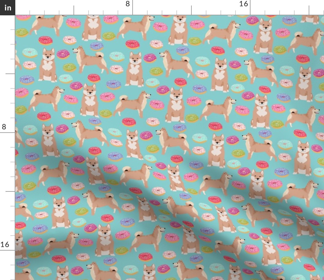 shiba inu donuts fabric cute pastel dog fabric - blue tint