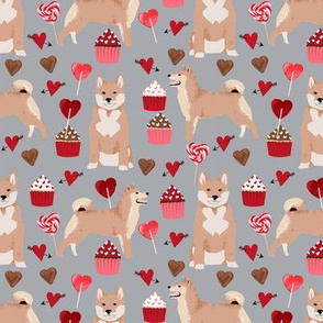 shiba inu valentines love dog fabric cute shiba inu design - grey