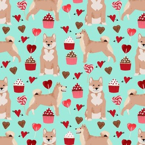 shiba inu valentines love dog fabric cute shiba inu design - aqua