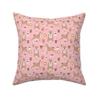 shiba inu coffee fabric shiba inu dogs design - blossom pink