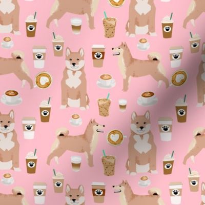 shiba inu coffee fabric shiba inu dogs design - blossom pink