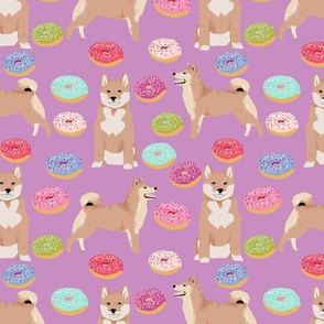 shiba inu pastel donuts fabric dogs donuts pattern - purple