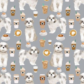 shih tzu coffee fabric cute toy breeds dog fabric - grey