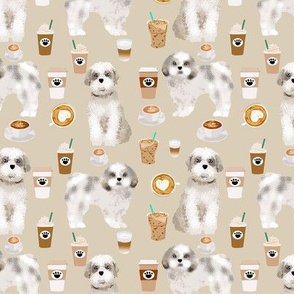 shih tzu coffee fabric cute toy breeds dog fabric - khaki