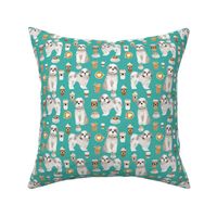 shih tzu coffee fabric cute toy breeds dog fabric - turquoise