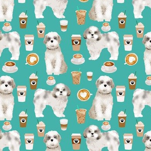 shih tzu coffee fabric cute toy breeds dog fabric - turquoise
