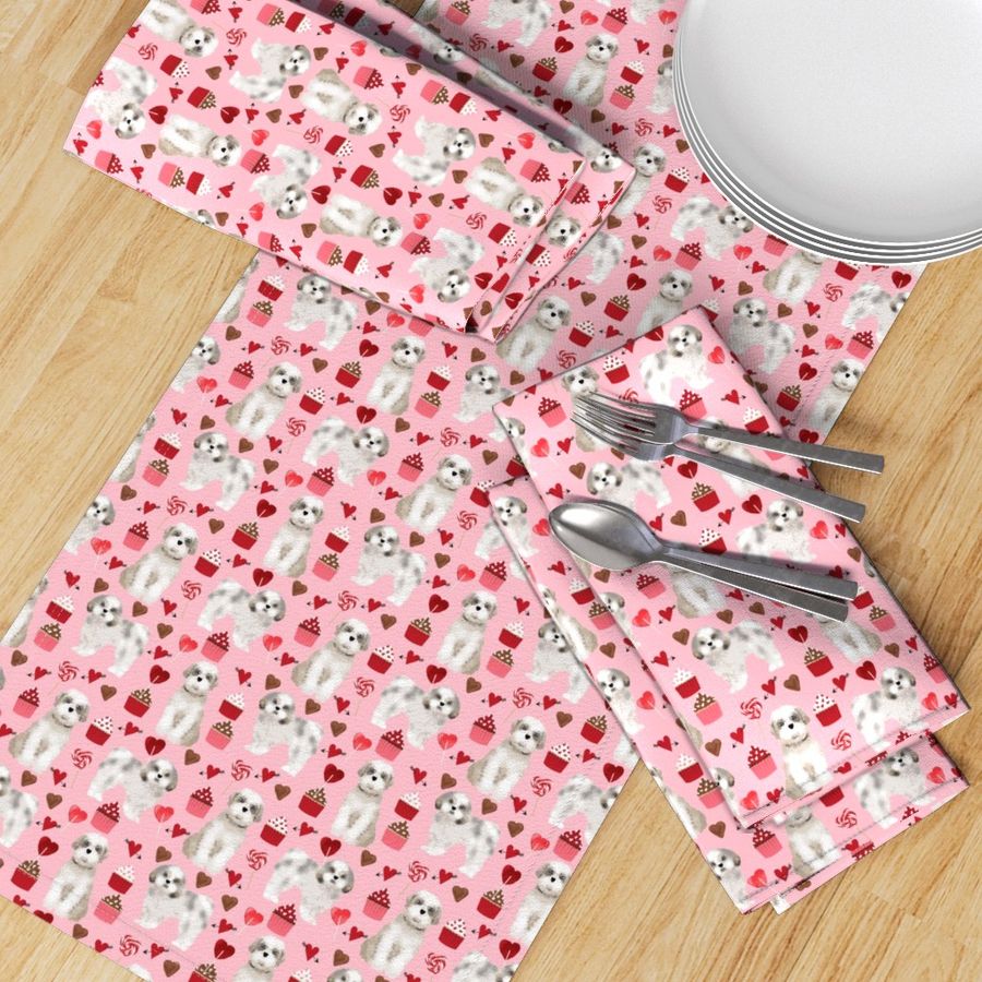 shih tzu valentines day fabric best dog loves fabric - blossom pink