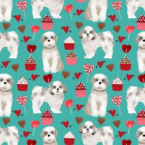 shih tzu valentines day fabric best dog loves fabric - turquoise