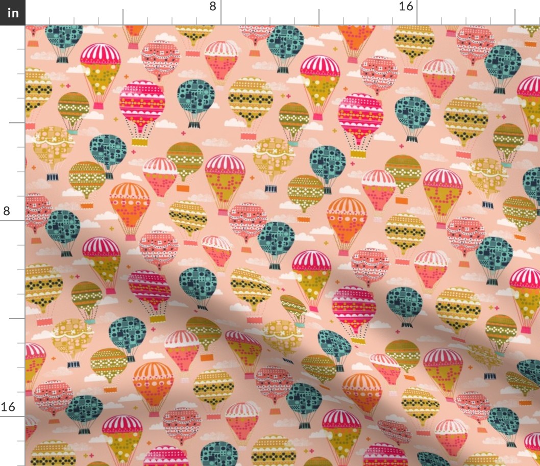 hot air balloons // pink half -size smaller hot air balloons fabric cute nursery baby fabric