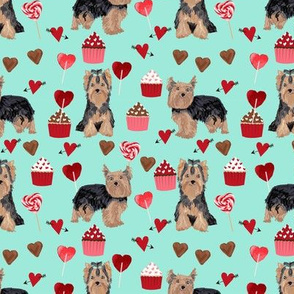 yorkie valentines day fabric yorkshire terrier love design - aqua