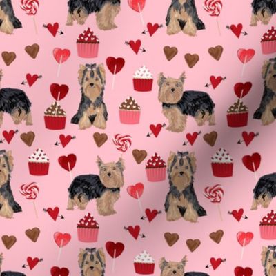 yorkie valentines day fabric yorkshire terrier love design - pink