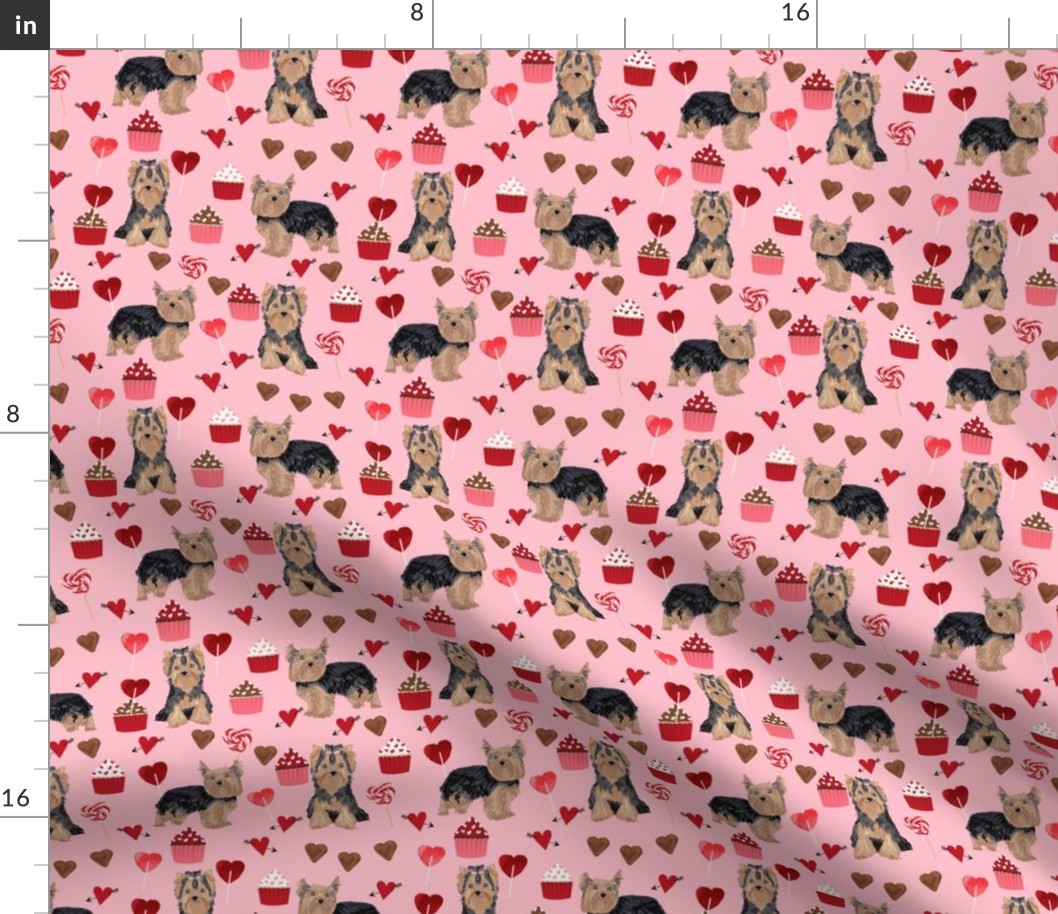 yorkie valentines day fabric yorkshire terrier love design - pink