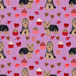 yorkie valentines day fabric yorkshire terrier love design - purple