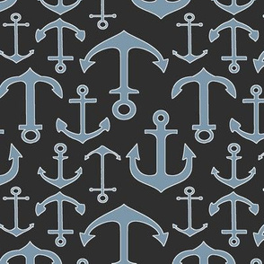 Blue-Grey Anchors // Charcoal // Nautical Collection