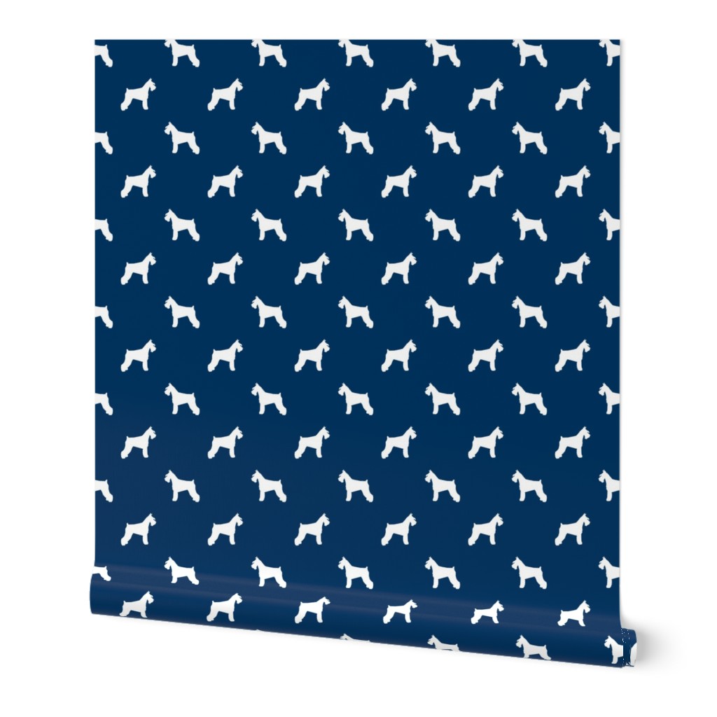 schnauzer silhouette fabric dogs fabric - navy