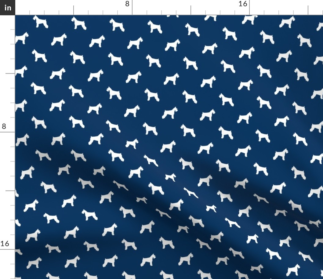 schnauzer silhouette fabric dogs fabric - navy