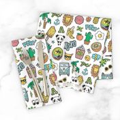 Patches Stickers 90s Summer Doodle Cactus, Panda, Cats, Ice Cream, Palm Tree, Camper Van on White