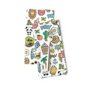 Patches Stickers 90s Summer Doodle Cactus, Panda, Cats, Ice Cream, Palm Tree, Camper Van on White